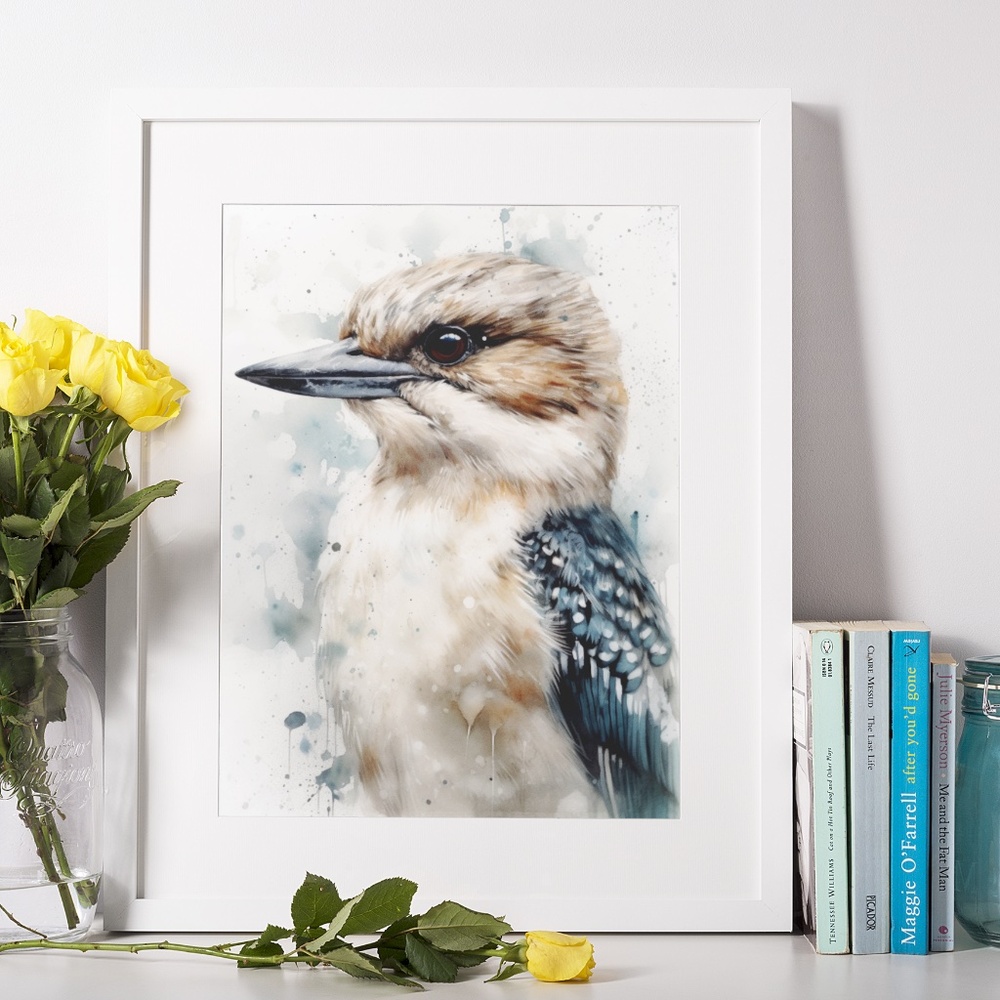 Watercolor Kookaburra Bird Portrait Wall Art Illustration Print Unframed - Picture 8 of 9